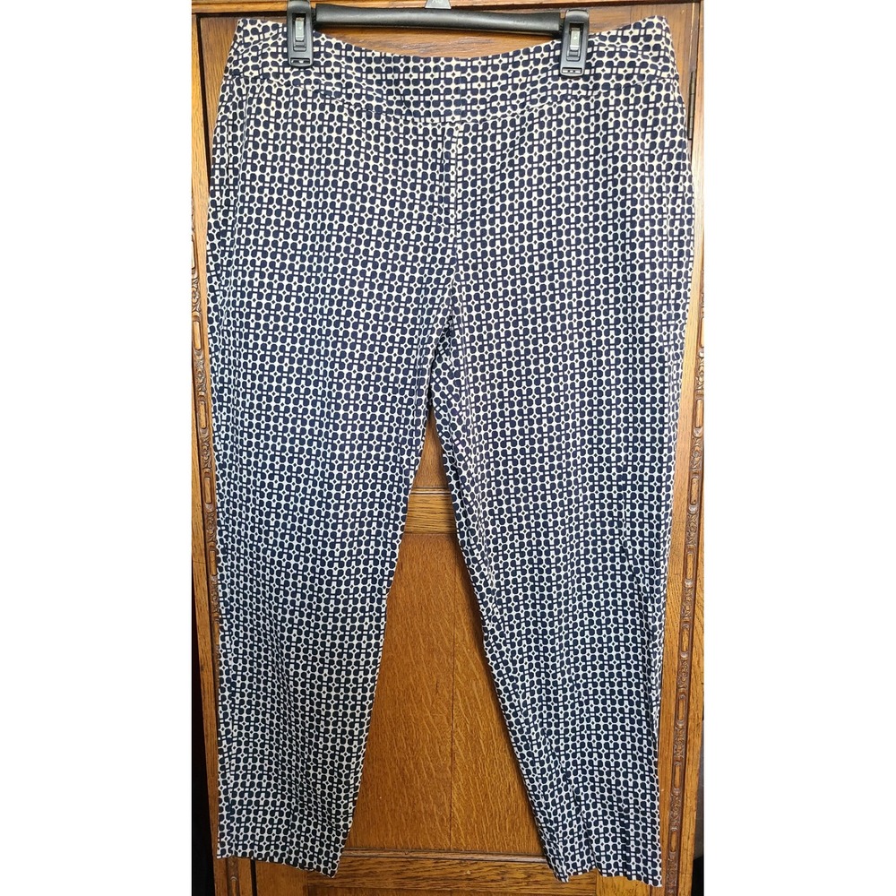 Cato Woman Navy White Geometric Tile Print Ankle Pants Size 16W Cotton Blend